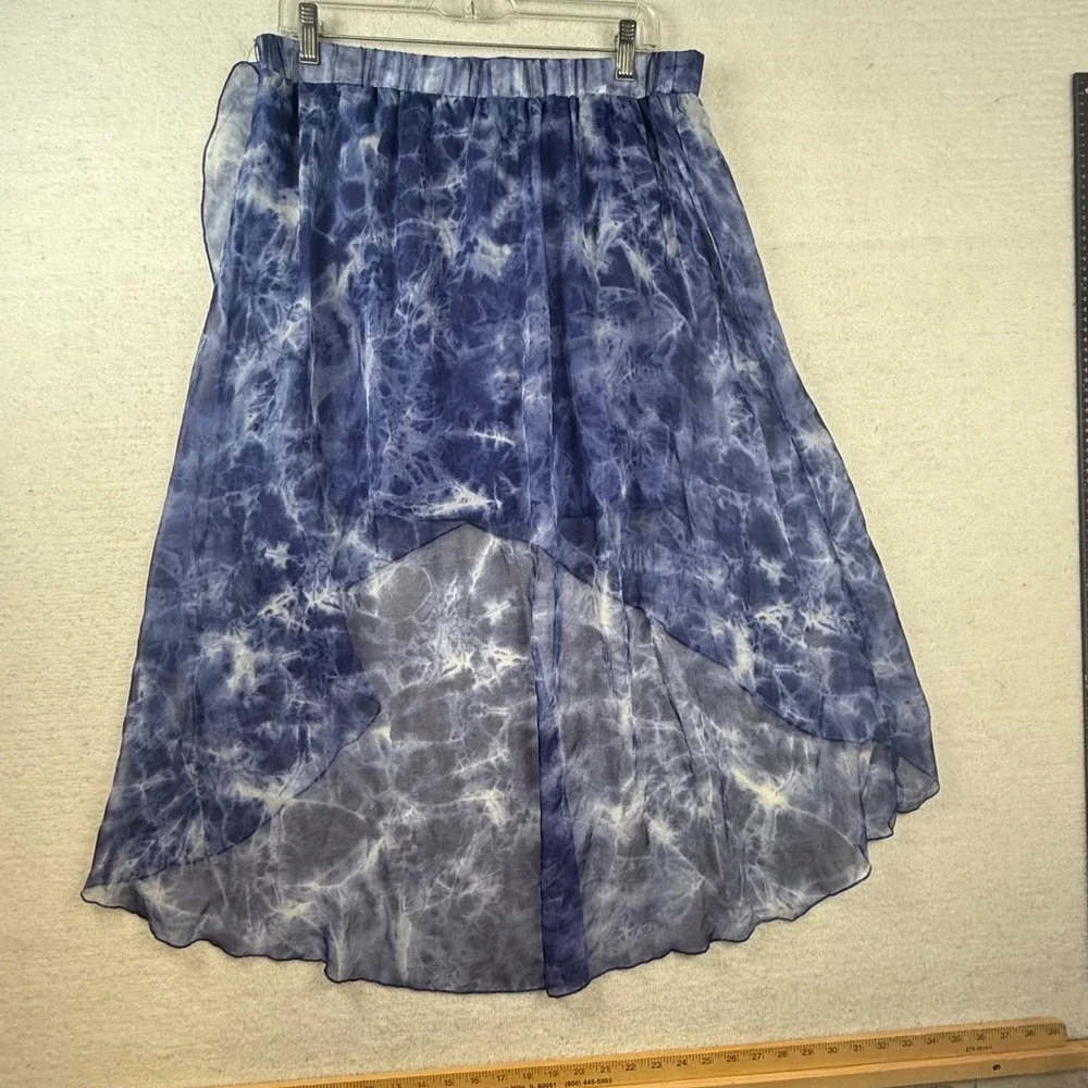 Charlotte‎ Russe shirt Blue Tie Dye High-Low Chiffon XL ethereal hippie flowy